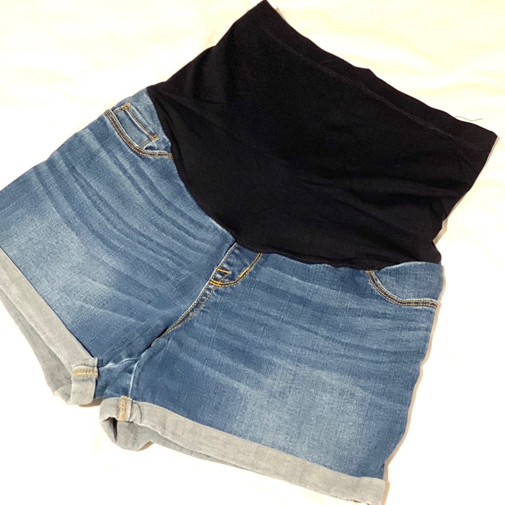 Maternity Jean Denim Pregnancy Band Elastic Shorts
